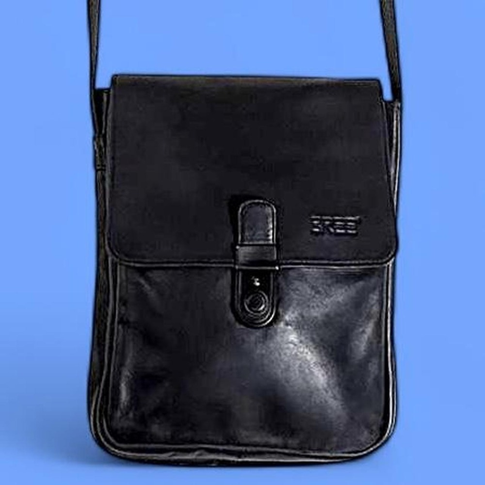 Bree Black Leather Crossbody Bag Adjustable Strap Minimalist Flap Purse Small